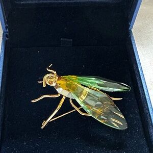 Daniel Swarovski Crystal Gold Tone Sterling Silver Large Black Fly Bug Brooch 2”